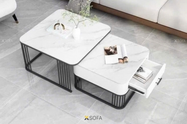Bàn trà BT27 - Bàn trà đôi hình vuông mặt đá Ceramic 