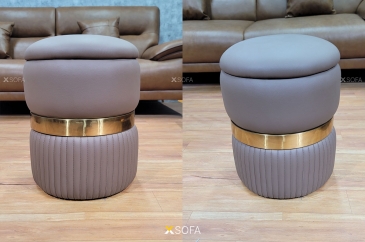 Đôn sofa mặt hình tròn mix vòng inox mạ PVD vàng