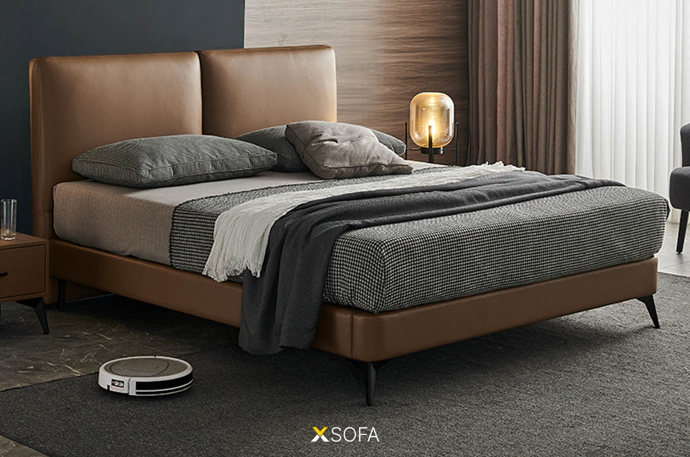 giường da cozy 07 màu nâu trung tính 