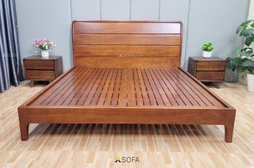 Giường ngủ GODA 08 gỗ gõ đỏ, dát gỗ tự nhiên