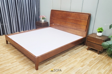 Giường ngủ GODA 08 gỗ gõ đỏ, dát gỗ MDF màu trắng