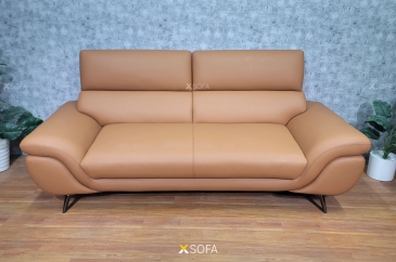Ghế sofa văng LEO V82 bọc da màu vàng bò, chiều dài 2,2m
