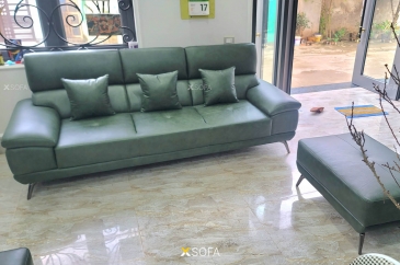 Ghế sofa văng ZIO V79 hiện đại, bọc da bò Italia màu xanh lục