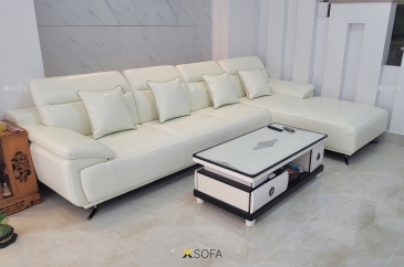 Sofa góc bọc da màu trắng về nhà chị Hương ở Hải Phòng