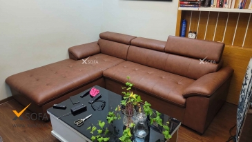 Ảnh thực tế bộ sofa góc bọc da bò thật đến nhà anh Toàn ở căn hộ CT2, chung cư Tràng An Complex, HN